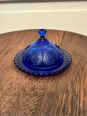 Cobalt Blue Glass Covered Dish